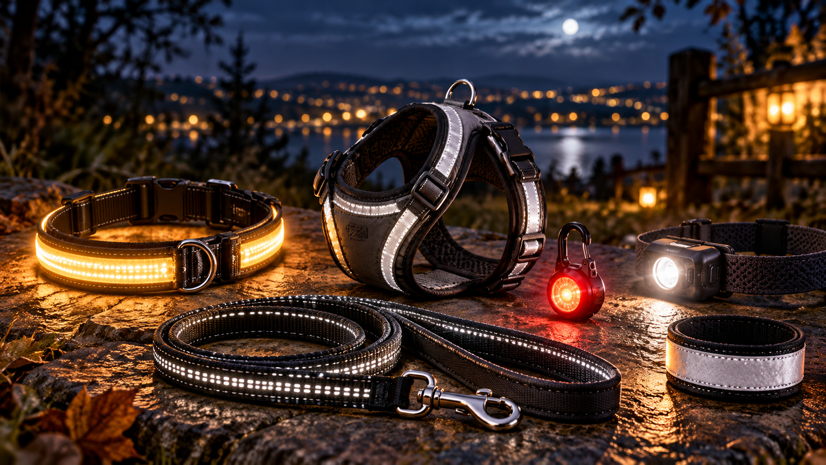 LED-Leuchthalsband, reflektierendes Hundegeschirr, Reflektorleine und weitere Sicherheitsgadgets für Spaziergänge im Dunkeln